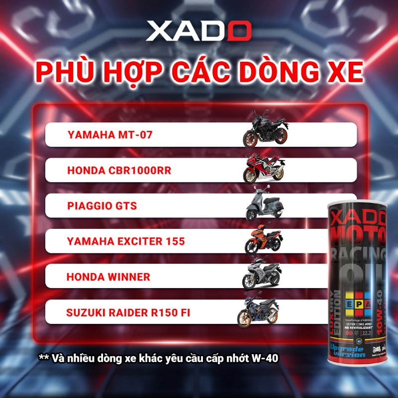 XADO Luxury Moto Racing Oil 10W40 4T MA2 (Upgrade Version 2025) 6 xado racing 10w40 upgrade version 2025 3 6