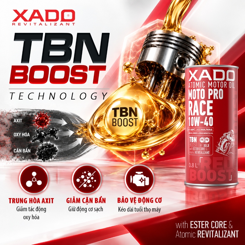 XADO RED BOOST Moto Pro Race 10W40 4T 0.8L 4 Công nghệ TBN BOOST